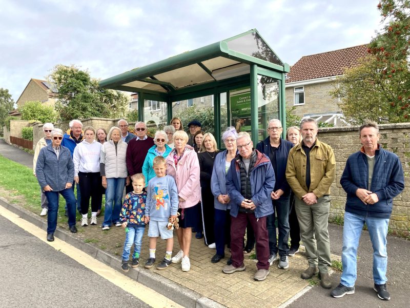 Cllr Karen Walker (centre) and Simon Milner (right) meet residents in Peasedown St John